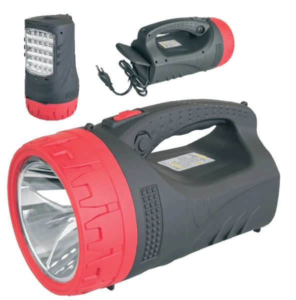 Фонарь светодиодный Navigator NPT-SP16-ACCU 71 598 прожектор/кемпинг 3 режима 5Вт+24LED 230лм аккумулятор 4V4Ah прямая зарядка 220V черный/красный пластик IP33