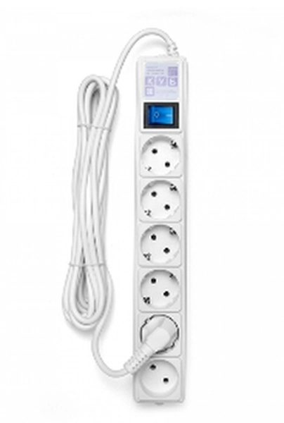 Сетевой фильтр 6 гнезд 5м (5с заземелнием + 1б/з) ПВС 3х1 16А 3500Вт белый PowerCube SPG(5+1)-16B-5М