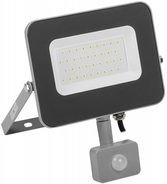 Прожектор светодиодный IEK 30Вт 6500К 2700Лм IP44 235х195х48 СЕРЫЙ с датчиком СДО 07-30Д светодиодный с ДД