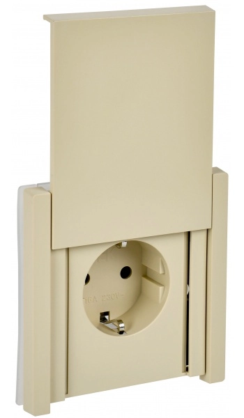 Розетка с заземляющими контактами со шторкой с крышкой винтовое крепление 16А IP44 FORTE&PIANO ВАНИЛЬ FP421 IEK