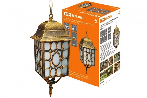 Садово-парковый светильник TDM "Беседка" 60 Вт, подвес, матовое/бронза, Е27,