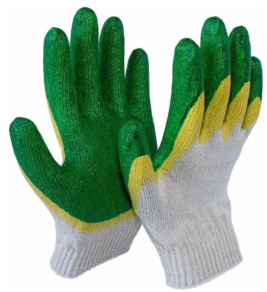 Перчатки ХБ с латексом, двойной облив ладони латексом