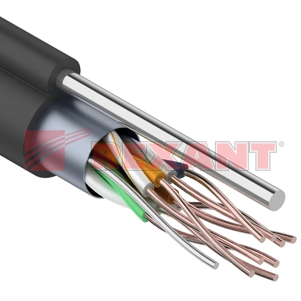 Кабель информационный F/UTP категория 5е 4х2х24AWG(0,50мм) 305м (медь) PE OUTDOOR + ТРОС*1 (01-0144) REXANT