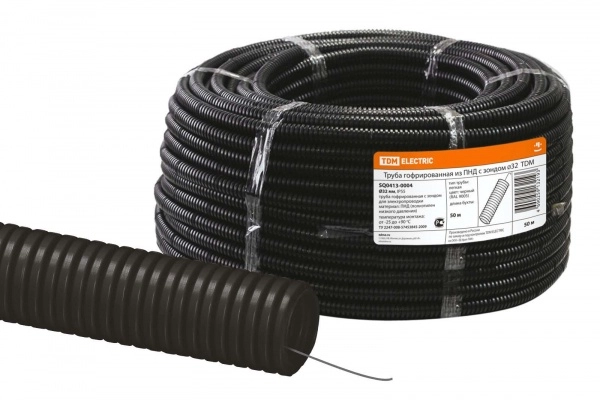 Труба ПНД легкая с зондом 32мм черная TDM (кратно 50)