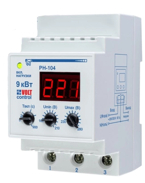 Реле напряжения РН-106 цифровой индикатор (1-фазное,  63А, 160-280В, DIN) Новатек-Электро