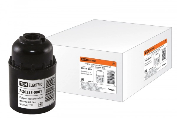 Патрон TDM E27 карболитовый подвесной, черный