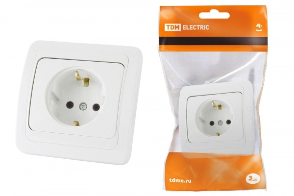 Розетка одноместная с заземлением TDM Валдай скрытая установка 16А IP20 SQ1804-0008