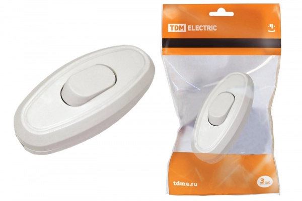 Кнопка-переключатель на шнур 6А 250В Белый (индивидуальная упаковка) TDM SQ1806-0021