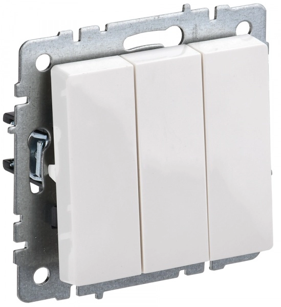 Выключатель трехклавишный 10А BRITE ВС10-3-0-БрБ БЕЛЫЙ IEK