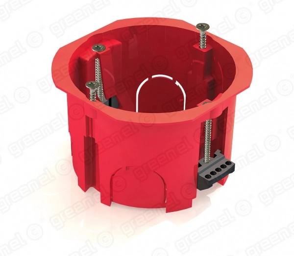 Подрозетник в ГВЛ 65х45 пластиковые лапки оранжевый/красный Greenel GE40022