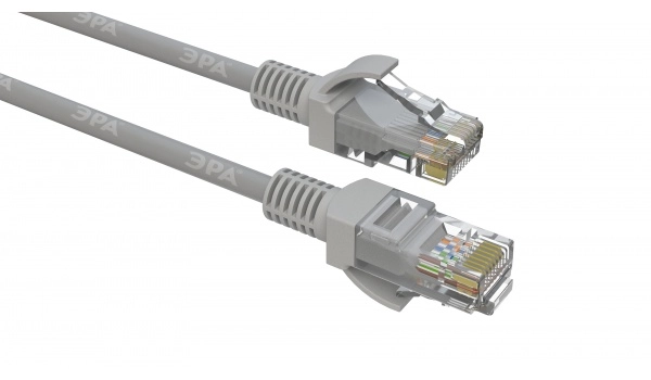 Патч корд ЭРА  PC-0.5U U/UTP категория 5e, длина 0,5 метра, неэкранированный, серый, Cu