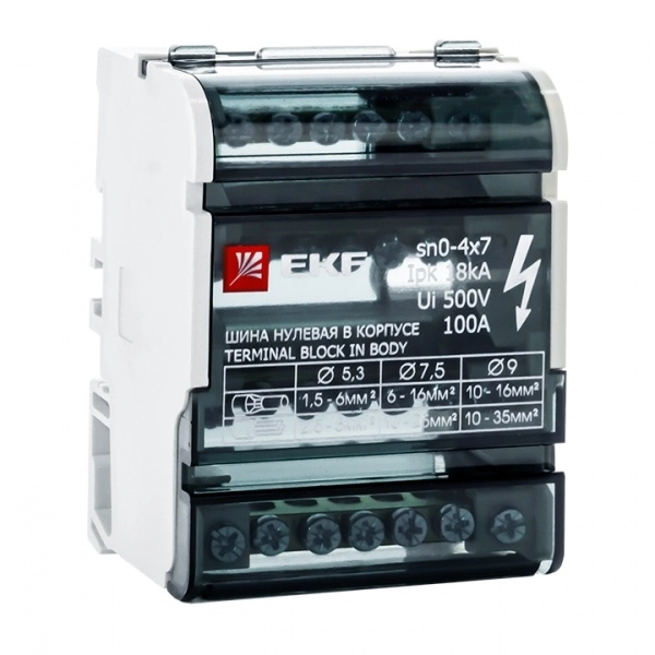 Шина нулевая 4х 7 100А в корпусе EKF (кратно 1)