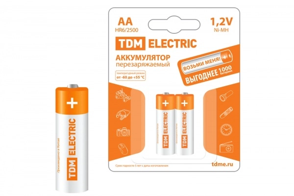 Аккумулятор TDM AA-2500 mAh Ni-MH BP-2 (кратно 2)