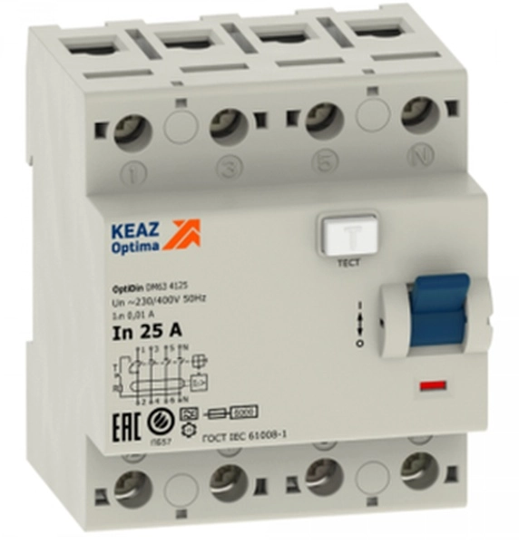 УЗО 4П 25А 30мА КЭАЗ OptiDin DМ63-4225-AС-УХЛ4