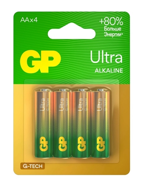 Алкалиновые батарейки GP Ultra Alkaline G-Tech 15А AA - 4 шт. на блистере (кратно 4)