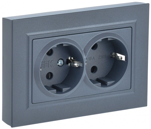 Розетка двойная с заземляющими контактами со шторками 16А BRITE в сборе РСш12-3-БрМ МАРЕНГО IEK