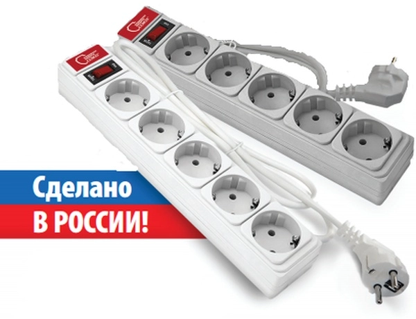 Сетевой фильтр 5 гнезд 1,5м с заземелнием ПВС 3х0,75 10А 2200Вт серый Союз (Универсал) 1328