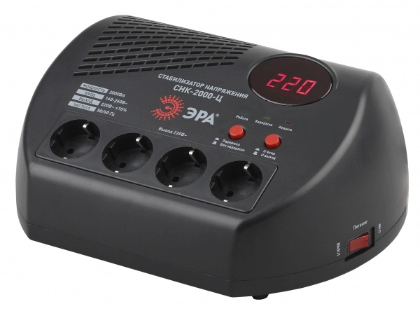Стабилизатор однофазный 2,0кВа релейный напольный  СНК-2000-Ц компакт, цифровой дисплей 160-260В/220В, 2000ВА (4) ЭРА