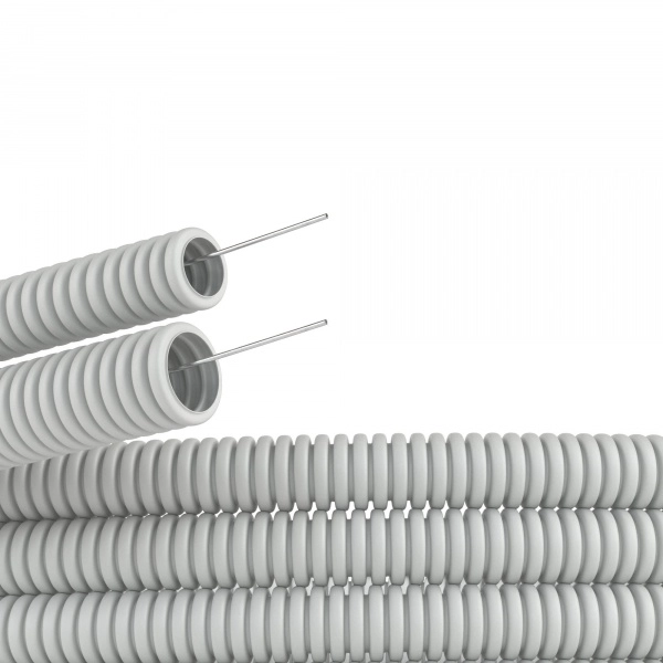 Труба ПВХ гибкая гофрированная, лёгкая DKC 91916 с протяжкой, цвет серый, д.16мм (100м.) Цена за метр (кратно 100)