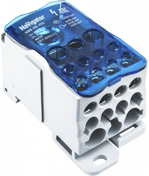 Блок распределительный на DIN рейку 250А Navigator 61 081 NBB-DB-250 (1 шт/упак)