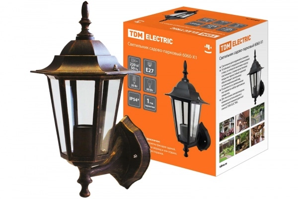 Светильник садово-парковый бра TDM  шестигранник, 60Вт, вверх, бронза 6060-11