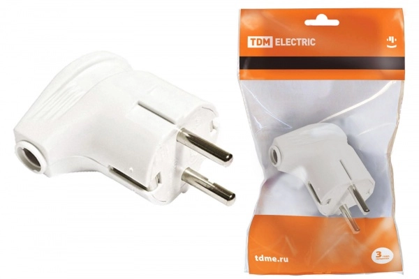 Вилка угловая с заземлением 16А 250В 4000Вт Белая TDM SQ1806-0007