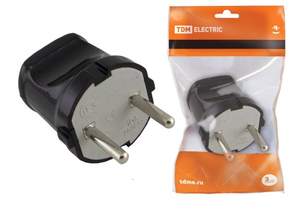 Вилка круглая без заземления 6А 250В Черная TDM SQ1806-0002