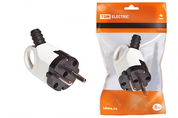 Вилка угловая кольцо с заземлением 16А 250В 4000Вт Белая TDM SQ1806-0005