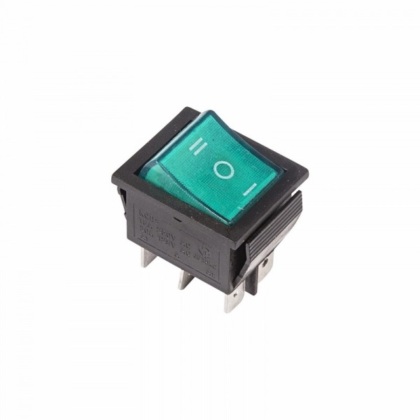 Выключатель клавишный 250V 15А (6с) ON-OFF-ON зеленый  с подсветкой и нейтралью (RWB-509, SC-767)  REXANT 36-2392