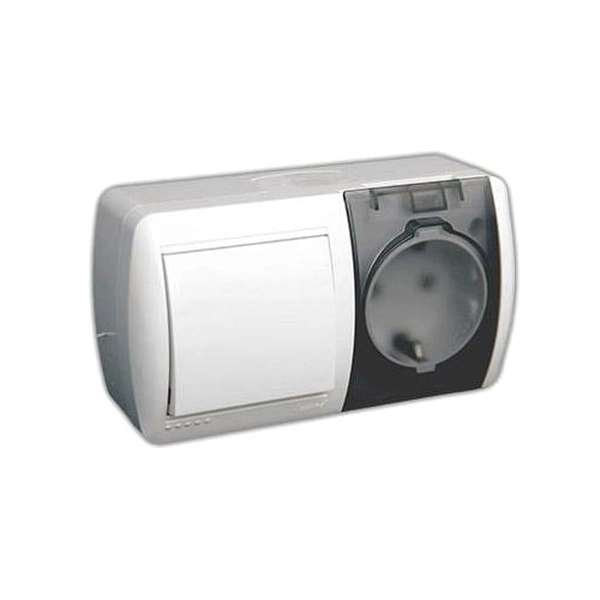 Lezard  Nata  Белый Блок Выключатель и Розетка с заземляющими контактами с крышкой горизонтальный 710-0200-170