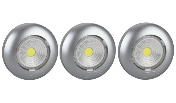 Фонарь светодиодный ЭРА SB-504 "Аврора" COB, 3xAAA, серебристый, (3 штуки в коробке)  пушлайт