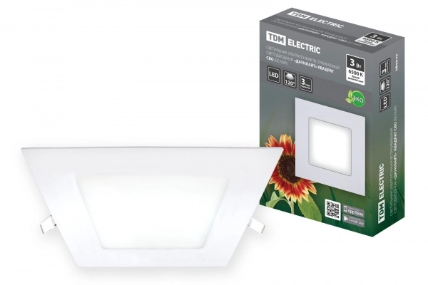 Светильник ультратонкий встраиваемый светодиодный ДАУНЛАЙТ квадрат СВО (белый) 3 Вт 6500К TDM