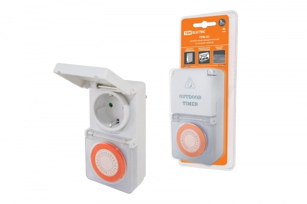 Таймер TDM розеточный ТРМ-03-30 минут/24 часа-16А-IP44 (суточный, защита от влаги) SQ1506-0004