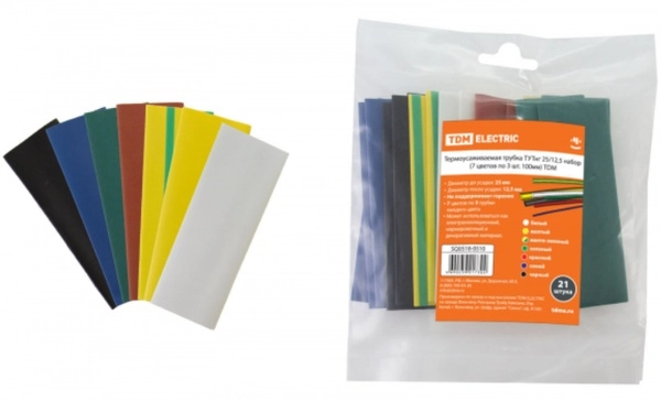 Набор термоусадочной трубки 25,0/12,5 мм  Семь цветов по 3 шт. 100мм TDM