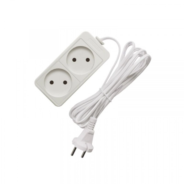 Удлинитель бытовой 2 гнезда 5м без заземления ШВВП2х0,75 6А 1300Вт белый Союз (Универсал) 481S-0205