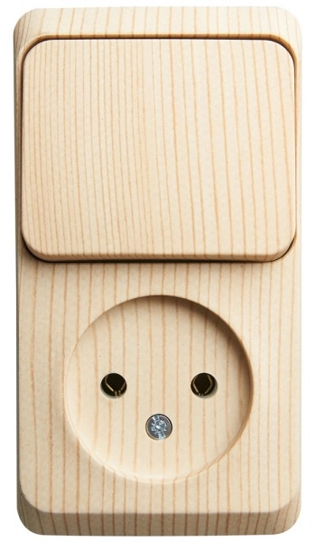 Блок розетка без заземляющих контактов выключатель одноклавишный SYSTEME ELECTRIC ЭТЮД СОСНА открытая установка BPA16-204D