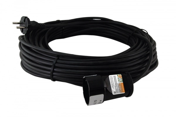 Удлинитель-шнур одно гнездо 20м IP20 с заземлением ПВС 2200Вт НАРОДНЫЙ черный TDM SQ1307-0212