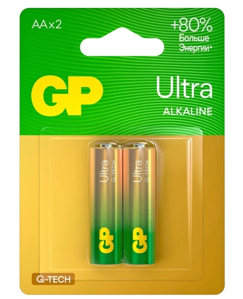 Алкалиновые батарейки GP Ultra Alkaline G-Tech 15А AA - 2 шт. на блистере (кратно 2)
