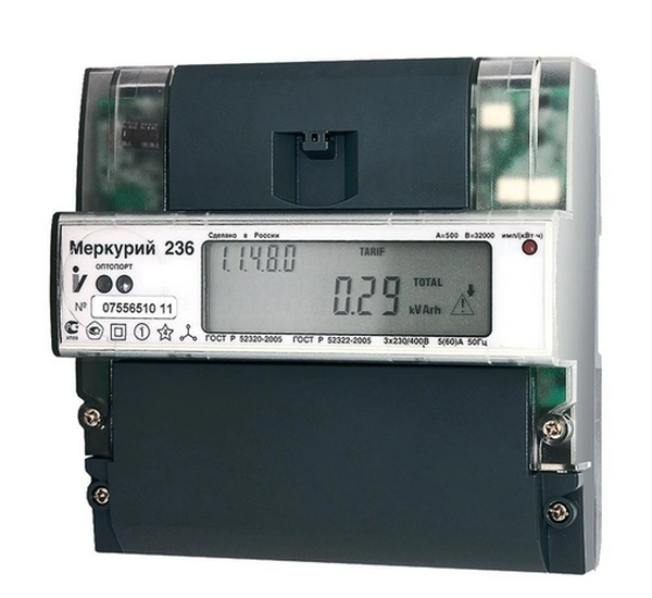 Счетчик трехфазный двухтарифный Меркурий 236 ART-02 PQRS 5-100А 380В DIN ЖКИ RS-485