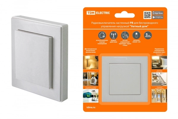 Умный Дом Радиовыключатель настенный РВ1 (1 клавишный) для  беспроводного управления нагрузкой SQ1508-0214 TDM