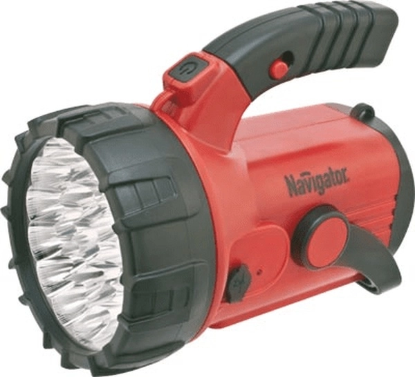 Фонарь светодиодный Navigator NPT-SP06-ACCU 94 960 прожектор/кемпинговый 4 режима 23+18LED аккумулятор 4V2Ah ЗУ 220V/12V черный/красный пластик IP54
