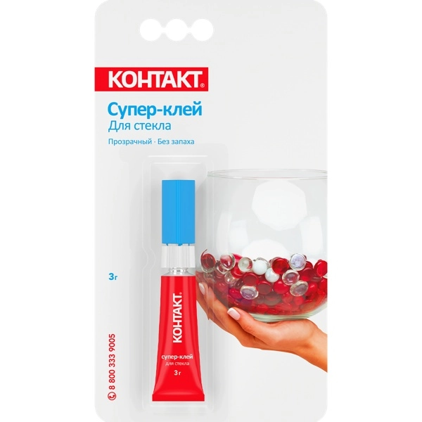 КОНТАКТ Супер-клей Для стекла, 3 г, бл, арт. КМ 120-Б03 С, шоу-бокс 24274