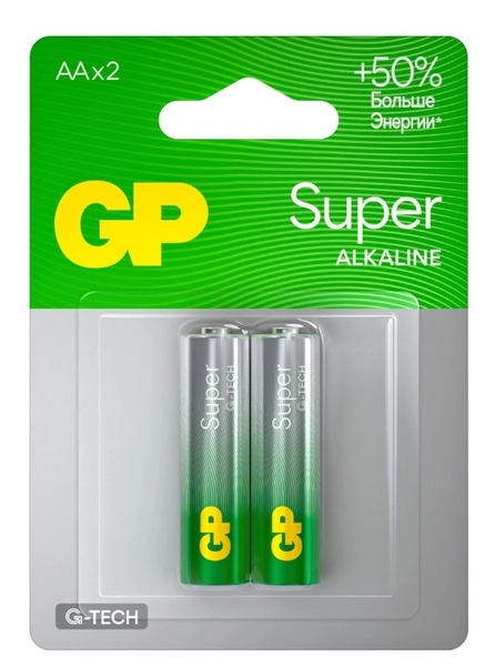 Алкалиновые батарейки GP Super Alkaline G-Tech 15А АA - 2 шт. на блистере (кратно 2)
