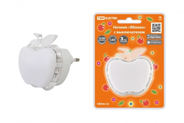 Ночник TDM Яблоко с выключателем, 0,3 Вт, 220 В