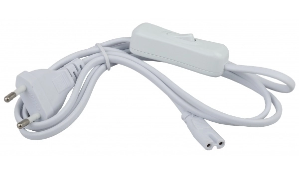 Шнур сетевой разъем C7 1,5м без заземления плоская вилка с выключателем ПВС2х0,75 для линейных LED белый ЭРА Б0025694