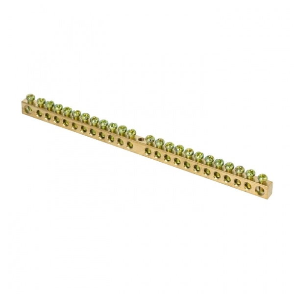 Шина нулевая 6х9 (24/1) PEN "ноль-земля" (6x9мм) 24 отв. латунь крепеж по центру EKF (кратно 10)