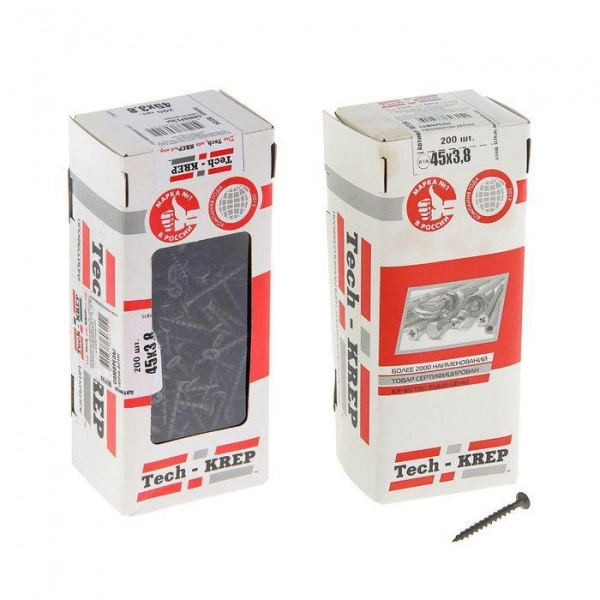 Саморез гипсокартон-дерево 3,5(3,8)х45 (200 шт) - коробка с ок. Tech-Krep