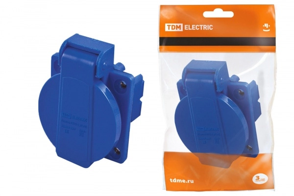 Розетка TDM РП10-3 панельная скрытая с крышкой IP44 16А 2Р+РЕ 220В