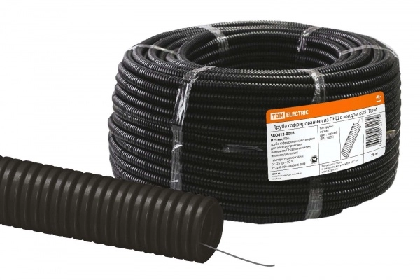 Труба ПНД легкая с зондом 25мм черная TDM (кратно 75)