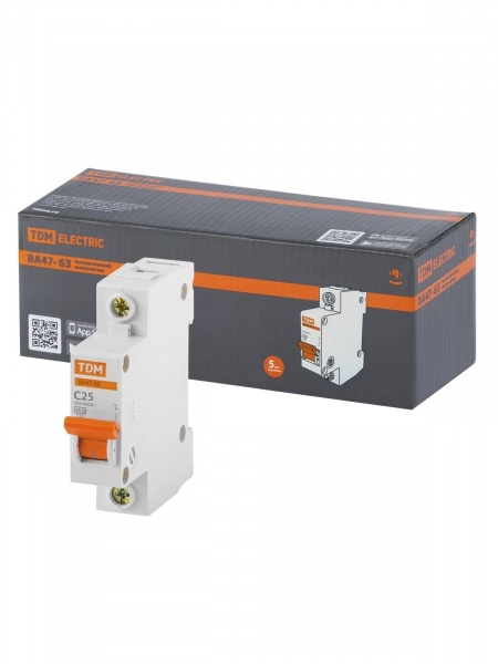 Выключатель автоматический 1П 25А характеристика С 4,5кА TDM ВА47-63